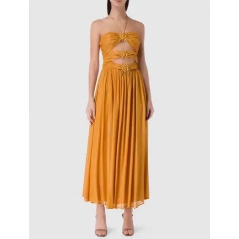 FARM RIO Yellow Sleeveless Maxi Dress With Sun Buckle Size S MRSP 350